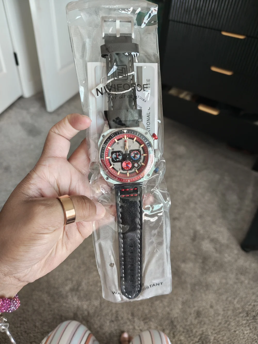 Men's Black and Red Sport Chronograph Watch